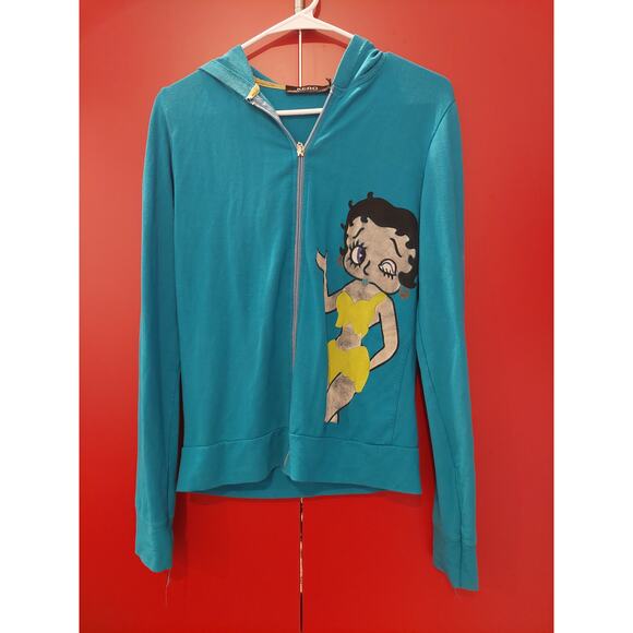 Rare Vintage Betty Boop Wild Women Turquoise Hoody Zipper Sweatshirt - Picture 1 of 6